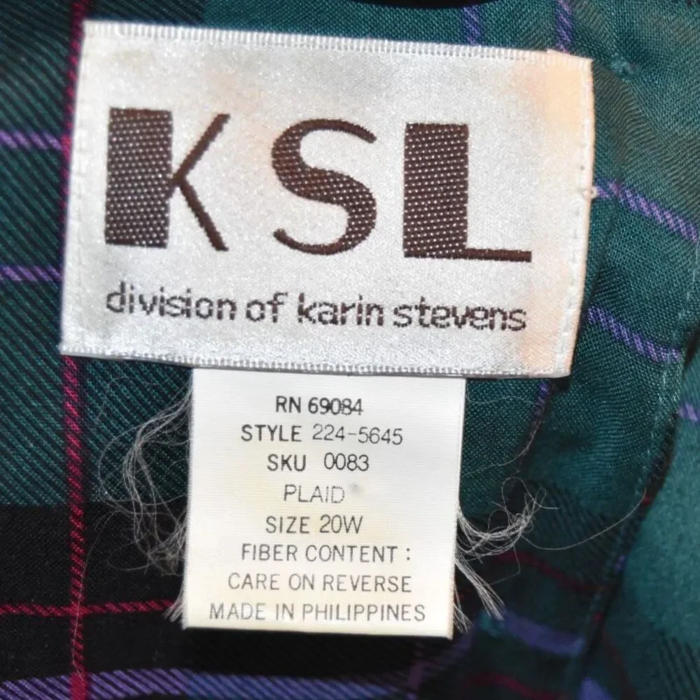 Vintage 90s Karin Stevens KSL Plaid Midi Dress Drop Waist Pleated 1X